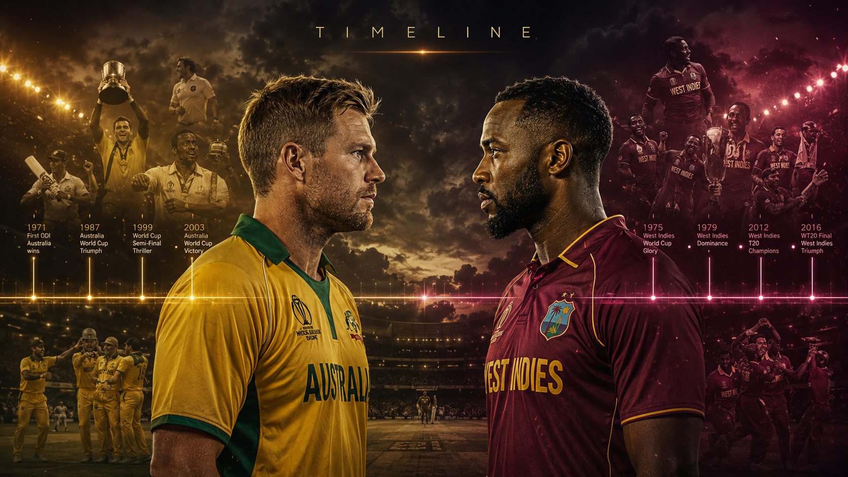Australian Men’s Cricket Team vs West Indies Cricket Team Timeline